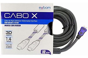 Cabo Hdmi Full HD 10 Metros Com Malha e Filtro CBX-H100Cm Exbom