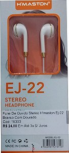 Fone De Ouvido Stereo H'maston Ej-22 Branco Com Dourado