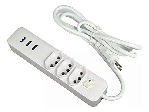 Tomada Multifuncional De 3 Conexões Antiestática Com 3 Portas Usb 2.0