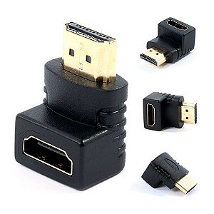 Adaptador HDMI Fêmea Para HDMI Macho 90° Graus em L , Fixo - Preto