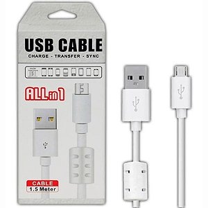 Cabo Usb 2.0 Branco Carga/Dados V8 All In 1 Filtro 1,5Mt 30V 1.5A Ks-u303