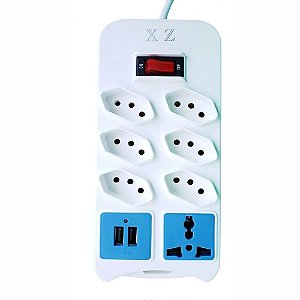 Filtro De Linha Com Interruptor, 8 Tomadas, 2 Usb, 1 Tomada Universal XZ MF8208