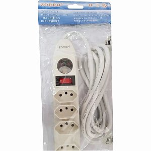 Filtro De Linha 5 Tomadas Medidor De Tensão Interruptor 2M 10A 250V 3 Pinos Zorro SL-7605