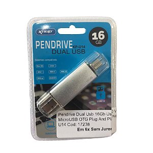 Pendrive Dual Usb 16Gb Usb 2.0 V8 MicroUSB OTG Plug And Play Knup KP-U14