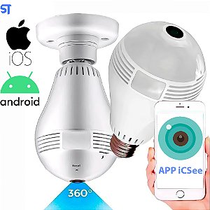 Lâmpada Espiã Ip 360° Câmera Hd Panorâmica Led Wifi Grava Alarme VT-17657-62