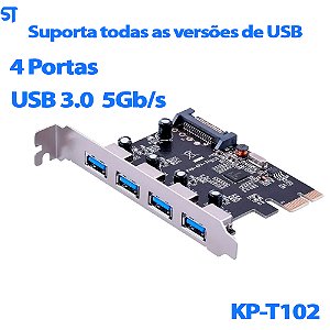 Placa PCI-Express Com 4 Portas USB 3.0 5Gb/s Knup KP-T102