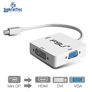 Adaptador 3 Em 1 Thunderbolt Mini Displayport Para Vga Dvi Hdmi FSU Linkey MDP1IN3