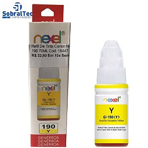 Refil De Tinta  Compativel Canon Nexel Amarelo GL-190 70ML- Para 1100-2100-3100-3102-4100-4102