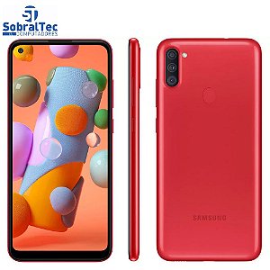 Smartphone Samsung Galaxy A11 Vermelho 64GB - Câmera Tripla+Selfie 8MP Tela 6.4" Leitor de Digital Octa Core Android 10