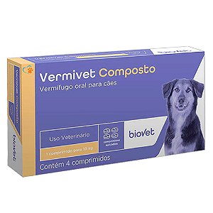 Vermífugo Para Cães Vermivet Composto 600mg 4 Comprimidos - Biovet
