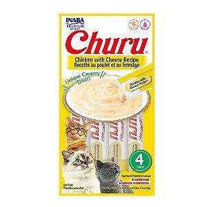 Snack Churu Purê Sabor Galinha com Queijo para Gatos 56g Com 4 Tubos