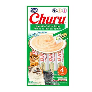 Snack Churu Purê Sabor Atum e Galinha para Gatos 56g Com 4 Tubos