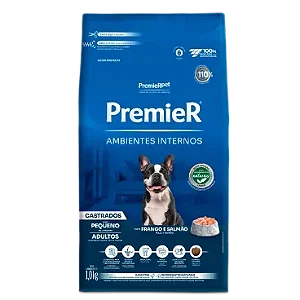 Ração Premier Ambientes Internos Cães Adultos Castrados Raças Pequenas Sabor Frango e Salmão - PremierPet