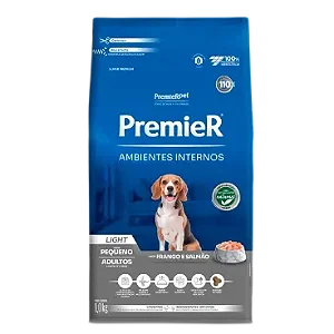 Ração Premier Ambientes Internos Light Cães Adultos Raças Pequenas Sabor Frango e Salmão 12kg - PremierPet