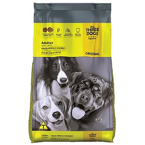 Ração Three Dogs Original para Cães Adultos de Raças Médias e Grandes Sabor Frango, Carne e Arroz