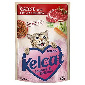 Ração Úmida Kelcat Sachê Carne com Ervilha e Cenoura 85g