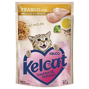 Ração Úmida Kelcat Sachê Frango com Brócolis e Linhaça 85g