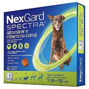 NexGard Spectra Antipulgas, Carrapatos e Vermífugo Cães 7,6kg a 15kg