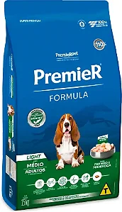 Ração Premier Fórmula Light Cães Adultos Porte Médio Sabor Frango 15kg - PremierPet