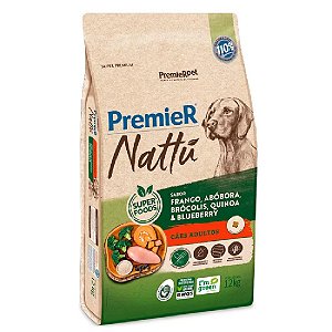 Ração Premier Nattu Cães Adultos Sabor Frango, Abóbora e Blueberry 12kg