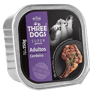 Ração Úmida Three Dogs Super Premium Patê Cães Adultos Sabor Cordeiro 150g - Hercosul