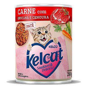 Ração Úmida Kelcat Patê Lata Carne com Ervilha e Cenoura 280g