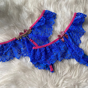 TANGA CALCINHA FIO AZUL COM FRASE TESUDA