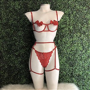 CONJUNTO DEUSA COM CINTA LIGA E LAÇO