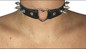 COLEIRA CHOKER CORAÇÃO E PINOS SEM GUIA
