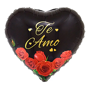 BALÃO EM FORMATO CORAÇÃO - TE AMO ROSAS VERMELHAS