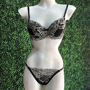 CONJUNTO LINGERIE NOIR ELEGANCE- PRETA COM BEGE