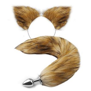 KIT RABO DE RAPOSA PLUG P COM TIARA DE ORELHAS