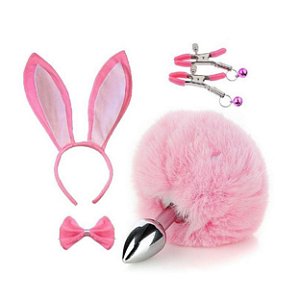 KIT COELHA PLUG P TIARA GRAMPOS SEIOS GRAVATA