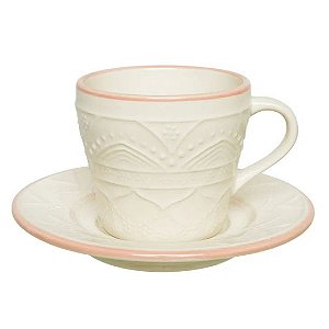 Xícara de Chá com Pires Serena 200ml em Porcelana Ø15cm Rose