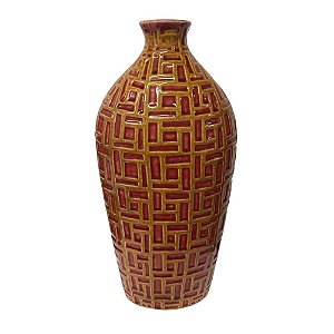Vaso Decorativo Detalhado em Cerâmica 32cm - Vermelho