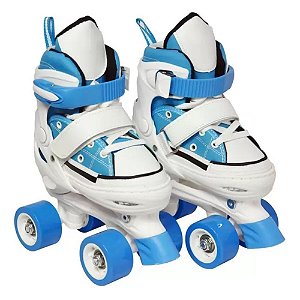 Patins Infantil 4 rodas Ajustável com freio Azul - DM Toys