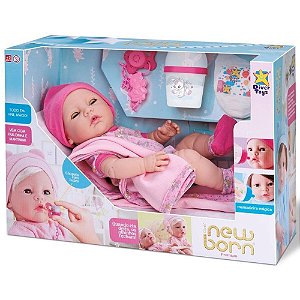 Boneca Reborn Menina sem Cabelo com 6 Acessórios New Born