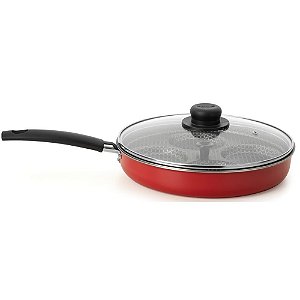 Frigideira 4 Ovos Poché Antiaderente c/Tampa Ø26cm Vermelha