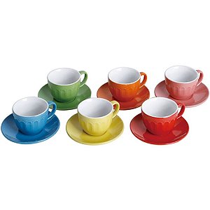 Jogo de Xícaras com Pires Colors p/Chá 210ml 12 Peças Class