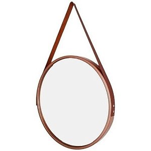 Espelho Decorativo Redondo Rose com Alça Marrom Ø60cm - FWB