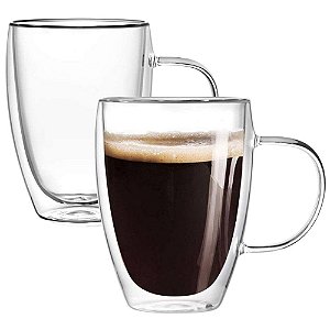 Jogo de Xícaras c/Parede Dupla em Vidro 350ml 2 Pcs Hauskrft