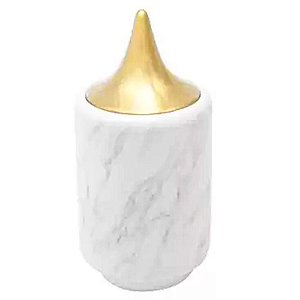 Vaso Decorativo Porcelana Marble 11x22cm Branco com Dourado
