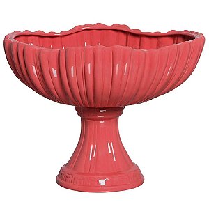 Vaso Floreira em Cerâmica com Pé 38cm Coral Ana Claudia