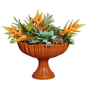 Vaso Floreira em Cerâmica com Pé 38cm Laranja - Ana Claudia