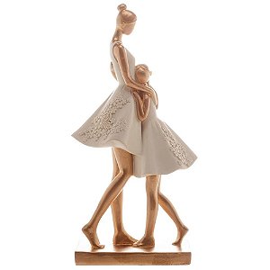 Figura Decorativa de Resina Mãe e Filha Bailarinas 20cm