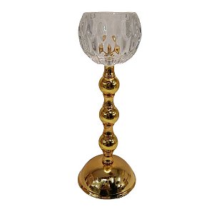Castiçal em Vidro Dourado c/base em Metal Candle Holder 15cm