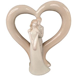 Estatueta de Porcelana Casal Coração 17,5cm - Bom Years