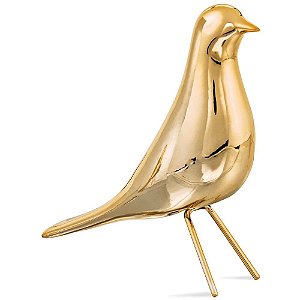 Pássaro Decorativo Dourado em Cerâmica 23cm - Mart