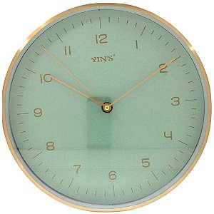 Relógio de Parede Dourado e Verde Redondo 24 cm - Imporiente