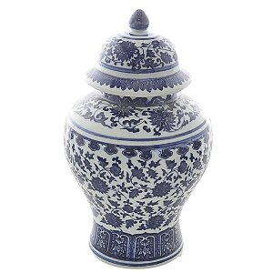 Vaso Decorativo Floral com Tampa em Cerâmica 30cm – Azul